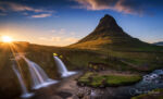 Island Wasserfall Kirkjufell Sonnenuntergang