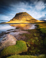 Island Kirkjufell Spiegelung Sonne